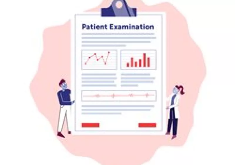 Cartoon image of a chart headed 'Patient Examination'